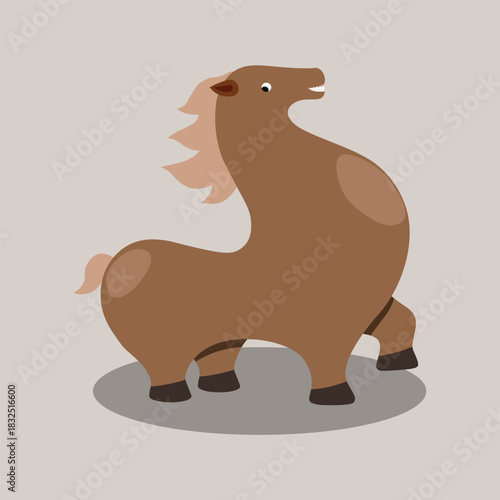 Cute chubby horse vector illustration in cartoon style. Minimalist drawing style
