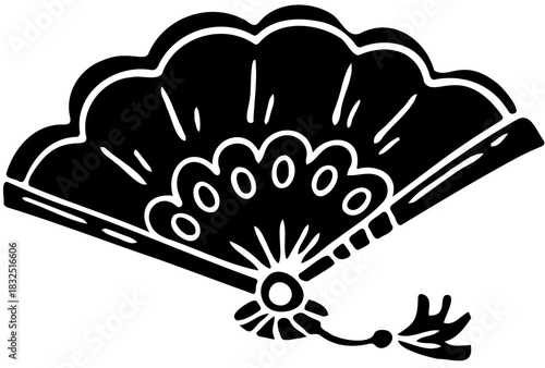 Black fan oriental hand fan japanese fan folding fan traditional fan asian fan decorative fan elegant fan silhouette