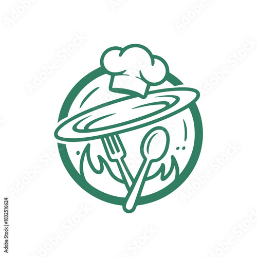 Elegant restaurant fork spoon culinary emblem