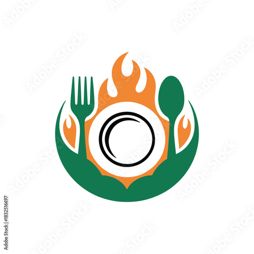 Elegant restaurant fork spoon culinary emblem