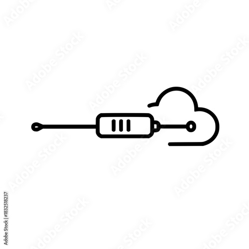 Medical syringe icon in cloud graphic representing virtual healthcare and vaccination concepts