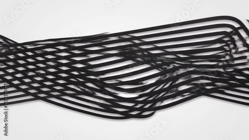 Abstract tangled black wire mesh forming overlapping lines and geometric shapes.