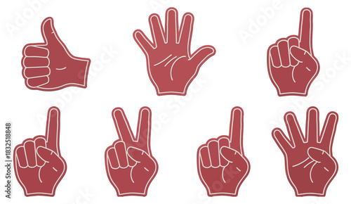 Red Foam Hand Gestures. Vector Art of Various Finger Counts and Thumbs Up.