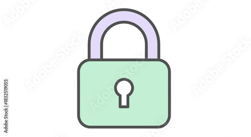 A simple cartoon illustration of a closed green padlock with a lavender shackle on a white background.