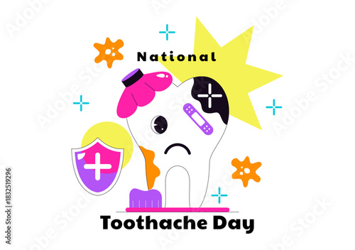 National Toothache Day Vector Illustration On February 9 Promoting Dental Hygiene To Prevent Pain Caused By Germs And Bacteria In Flat Background