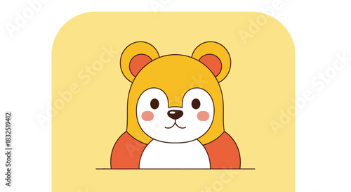 A cute cartoon illustration of a yellow bear or hamster character with rosy cheeks on a yellow background.