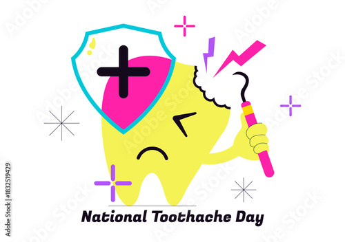 National Toothache Day Vector Illustration On February 9 Promoting Dental Hygiene To Prevent Pain Caused By Germs And Bacteria In Flat Background