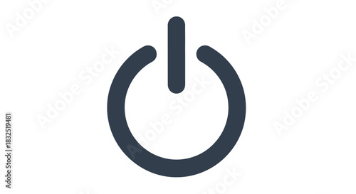 A simple, dark grey power button icon on a white background, representing power on or off.