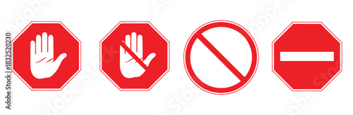 Traffic signs say stop and do not enter for safety,The red stop sign set. Red STOP sign isolated. Vector Stop hand sign,Stop sign and go sign vector illustrations. Stop and go icon or designs