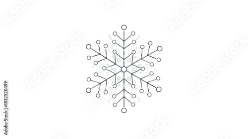 Geometric snowflake design composed of interconnected dots and circles on a clean white background symbolizing winter