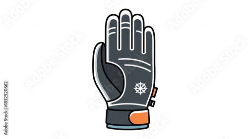 A stylish modern winter glove with a snowflake emblem and adjustable strap perfect for cold weather activities and outdoor adventures