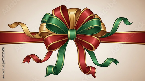 Elegant christmas bow with red green and gold ribbons adorning a gift