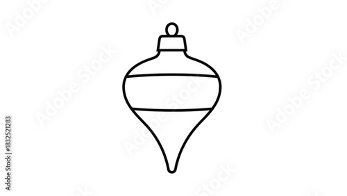 A simple black and white line drawing of a classic teardrop shaped christmas ornament with two horizontal bands