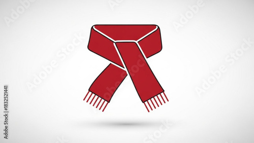 A simple red scarf with white trim and fringe is depicted against a plain white background with a subtle shadow