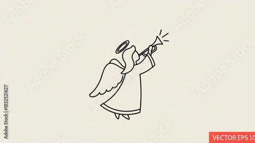 Minimalist line art angel with trumpet
