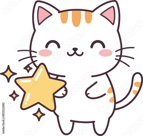 Cute Cartoon Cat Holding Star Illustration for Children and Kids Content