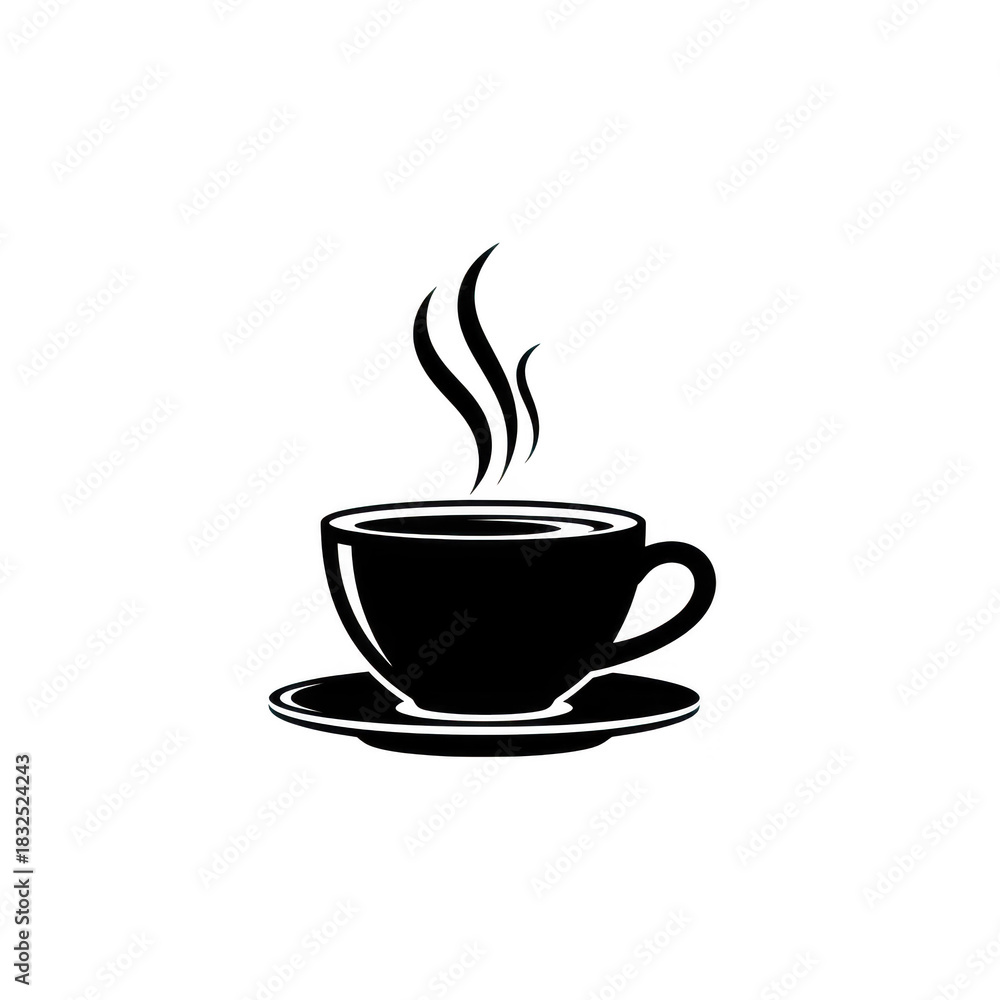 Obraz premium A black and white vector illustration of a cup of coffee with steam, isolated on transparent background, perfect for a minimalist design