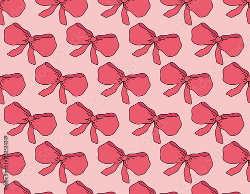 Seamless red Bow Tie. Seamless pattern with  cartoon bow knots, ribbons.