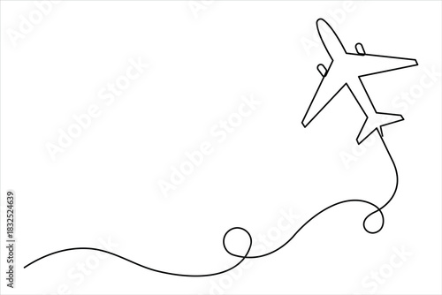 Air plane in one continuous line art drawing. Outline air plane vector illustration, air plane line art style