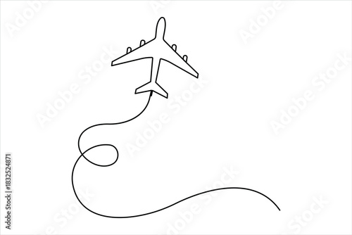Air plane in one continuous line art drawing. Outline air plane vector illustration, air plane line art style