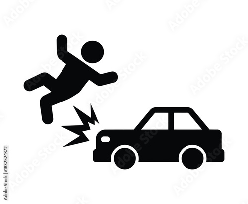 Car Accident Icon: Pedestrian Collision and Road Injury Symbol