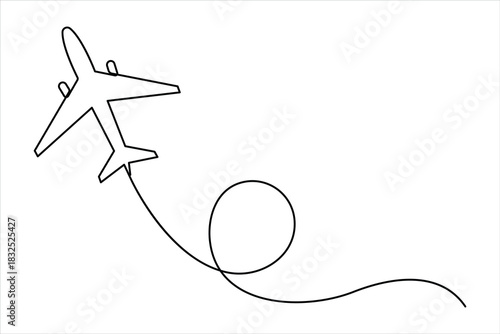 Air plane in one continuous line art drawing. Outline air plane vector illustration, air plane line art style