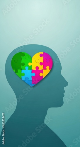 Wallpaper Mural Colorful Heart Puzzle Inside Silhouette Head Torontodigital.ca