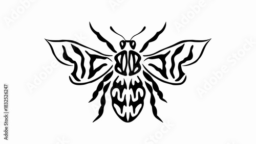 Detailed Honey Bee Illustration with Golden Wings and Fuzzy Body