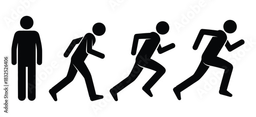 Progression of a person from standing to running