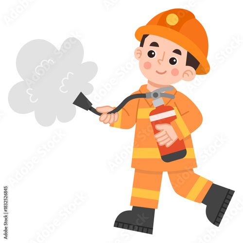 Illustration of Firefighter Extinguishing Fire
