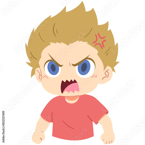 illustration of a cartoon angry boy in isolated white background
