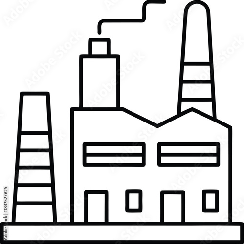 Factory building with smokestack and tower line art vector