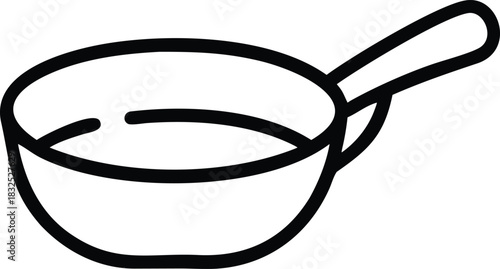 Black outline frying pan with handle on background