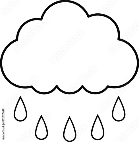 Cloud and Rain Drops Line Art Vector water weather 1