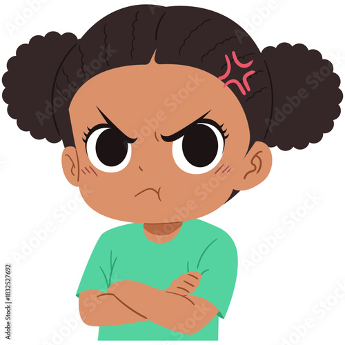 illustration of a cartoon angry girl with arms crossed in isolated white background