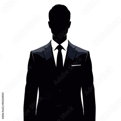 Silhouette of a businessman in a suit standing against an isolated on transparent background, representing anonymity and corporate identity