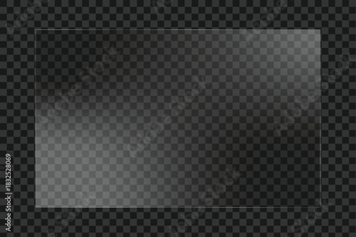 Horizontal transparent glass panel mockup with glossy reflections for modern ui banner design.