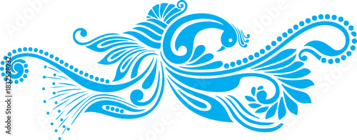 Ornamental Ocean Wave Swirl Abstract Blue Vector Design