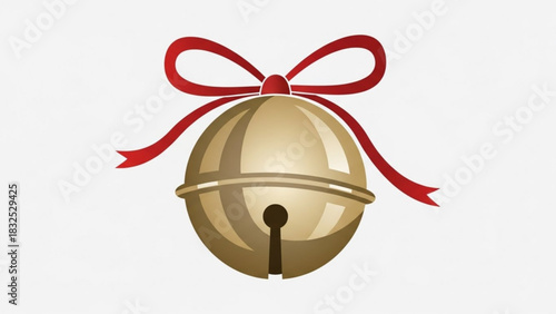 A single golden sleigh bell adorned with a festive red ribbon tied in a classic bow symbolizing the joyous spirit of the holiday season