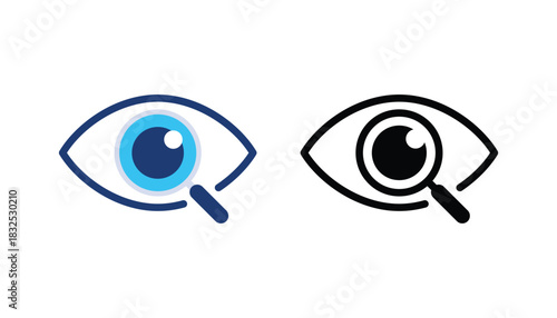 Eye magnifying glass icon. Eye magnifier icon. Pixel perfect icons. Magnifier with eye outline icon
