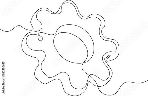 Hand drawn continuous one line of three dimensional setting symbol or a gear wheel isolated on white background. Minimalist design of gear wheel. Vector illustration
