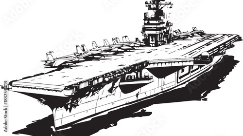 Naval Power: A detailed illustration captures the impressive structure and complex functionality of a naval aircraft carrier, a symbol of military might and technological sophistication.