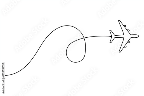 Air plane in one continuous line art drawing. Outline air plane vector illustration, air plane line art style