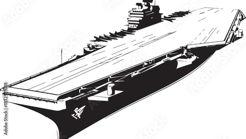 Naval Power at Sea: An eye-level illustration captures the formidable silhouette of an aircraft carrier navigating the open sea.