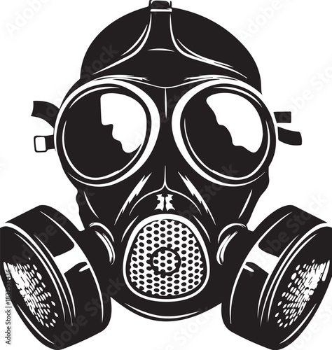 Protective Embrace: An illustration of a gas mask, a symbol of preparedness, security, and defense in times of uncertainty.