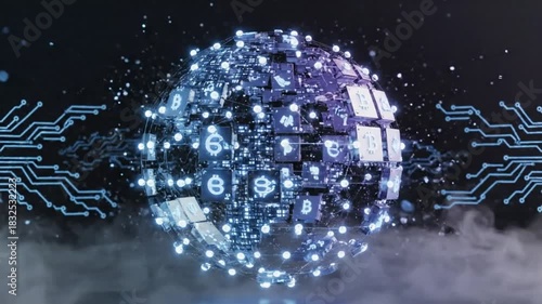 Futuristic Digital Globe with Circuits and Glowing Data Streams