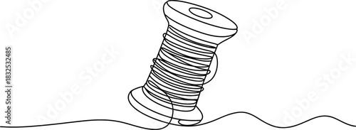 Continuous line drawing of a thread spool, minimalist black and white vector illustration for sewing, crafting, textile designs Vector, illustration