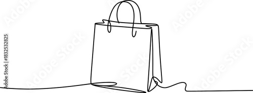 One continuous line drawing of a simple blank shopping bag. empty paper bag for purchase, retail, gift, and store concept on white background Vector, illustration