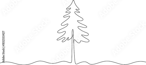 Minimalist continuous line art drawing of an evergreen pine tree, capturing nature's simplicity with elegant flowing lines and modern aesthetic Vector, illustration