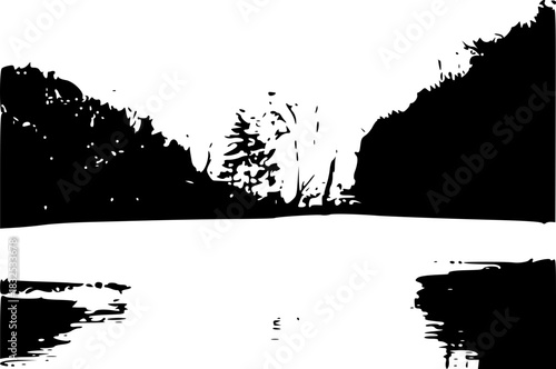 vector grunge background, abstract grunge background, village forest and pond vector